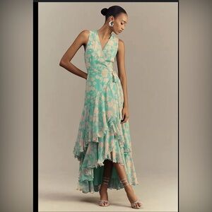 Hutch Trinity Ruffled Chiffon Wrap Maxi Dress